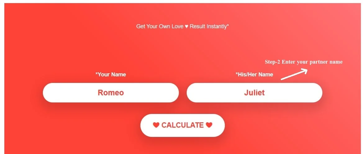 Step2- Come utilizzare Love Calculator